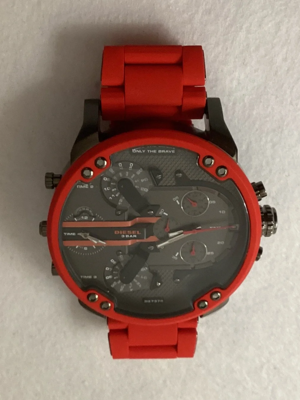 Diesel Chronograph Mr. Daddy 2.0 Red Silicone Strap Watch 55x66mm DZ7370